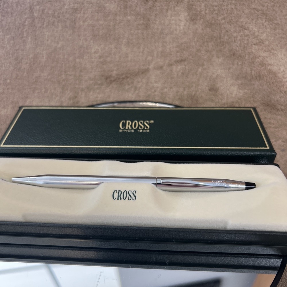 Vintage Cross Century 3502 Ballpoint Pen Chrome Silver in Box With Paperwork USA